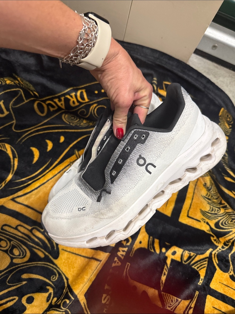 On Running Cloudmonster Women's White and Black Athletic Shoe